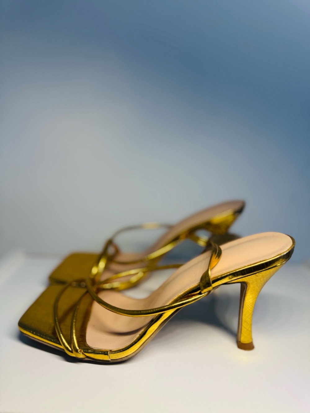Gold Strappy Mid-Heel Sandals